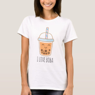 I Love Boba Kawaii Bubble Tea Taro Ube orange T-Shirt