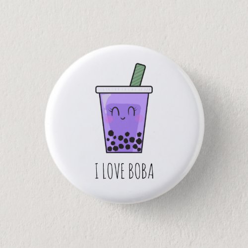 I Love Boba Kawaii Bubble Tea Taro Ube Purple Button