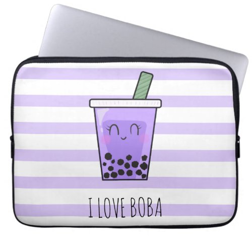 I Love Boba Kawaii Bubble Tea Taro Ube Purple  Laptop Sleeve