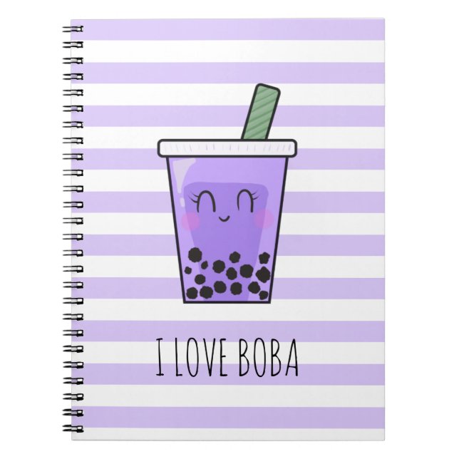 I Love Boba Kawaii Bubble Tea Taro Ube Purple  Notebook (Front)