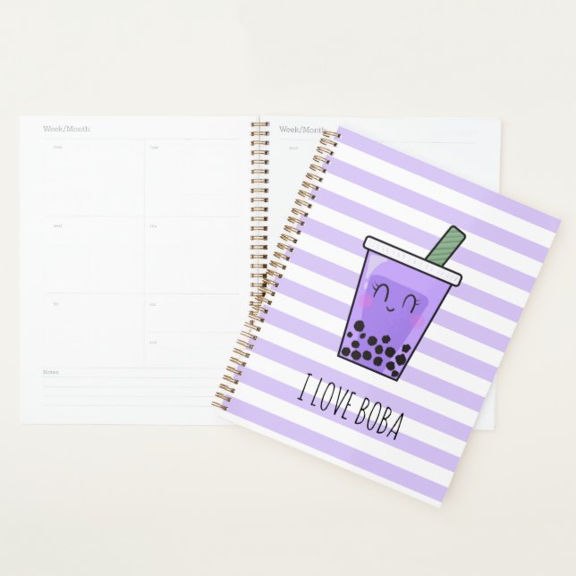 I Love Boba Kawaii Bubble Tea Taro Ube Purple  Planner (Display)