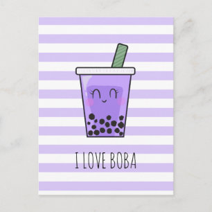 I Love Boba Kawaii Bubble Tea Taro Ube Purple Postcard