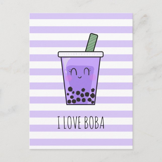 I Love Boba Kawaii Bubble Tea Taro Ube Purple Postcard (Front)