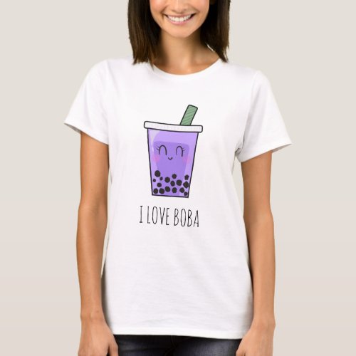 I Love Boba Kawaii Bubble Tea Taro Ube Purple T_Shirt