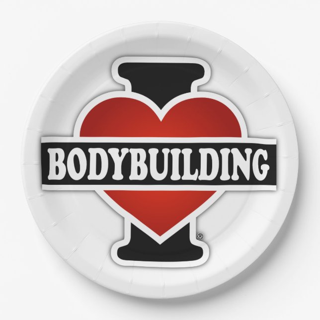 I Love Bodybuilding Paper Plates (Front)