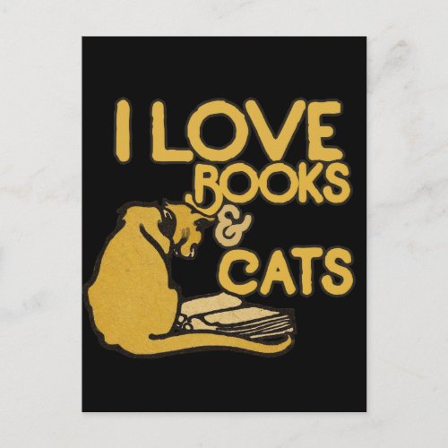 I love books and cats postcard