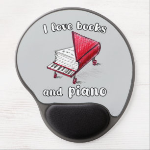 I Love Books And Piano, Authentic Freehand Art Gel Mouse Pad