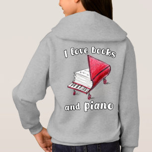 I Love Books And Piano, Authentic Freehand Art Hoodie