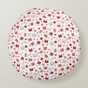 I love books and reading cute red pattern round pillow