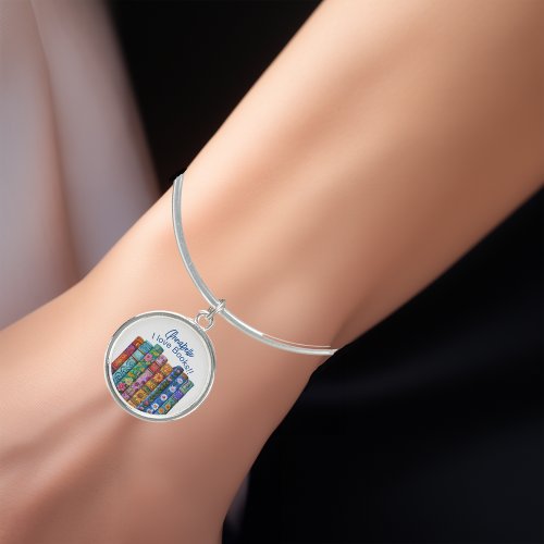 I love Books Bangle Bracelet with Round Charm