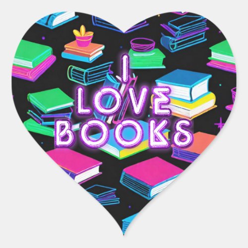 I Love Books Colorful 2 Heart Sticker