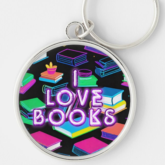 I Love Books Colorful 2 Keychain (Front)