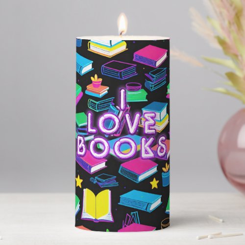 I Love Books Colorful 2 Pillar Candle