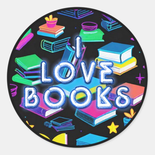 I Love Books Colorful  Classic Round Sticker