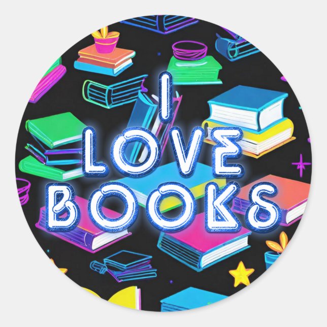 I Love Books Colorful  Classic Round Sticker (Front)