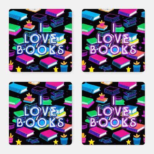I Love Books Colorful Coaster Set