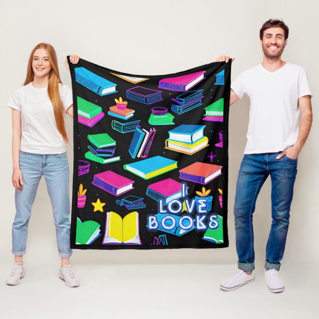 I Love Books Colorful Fleece Blanket (In Situ)