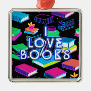 I Love Books Colorful Metal Ornament