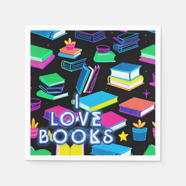 I Love Books Colorful Napkins (Front)