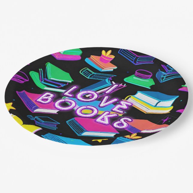 I Love Books Colorful  Paper Plates (Angled)