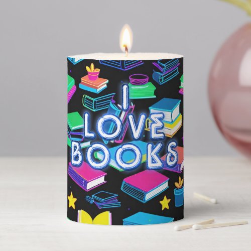 I Love Books Colorful  Pillar Candle