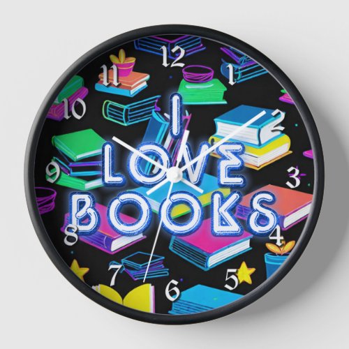 I Love Books Colorful Round Clock