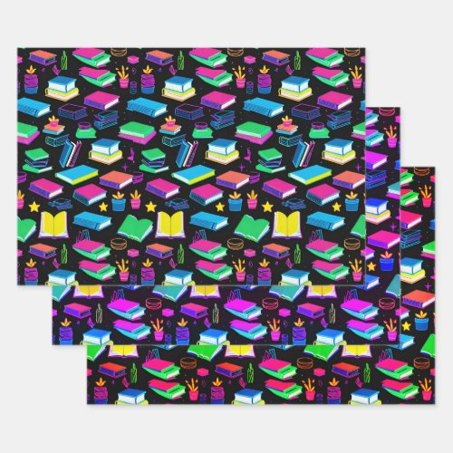 I Love Books Colorful  Wrapping Paper Sheets