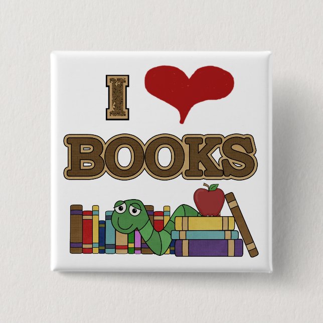 I Love Books Pinback Button (Front)