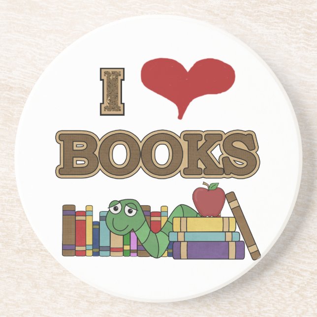 I Love Books Sandstone Coaster (Front)