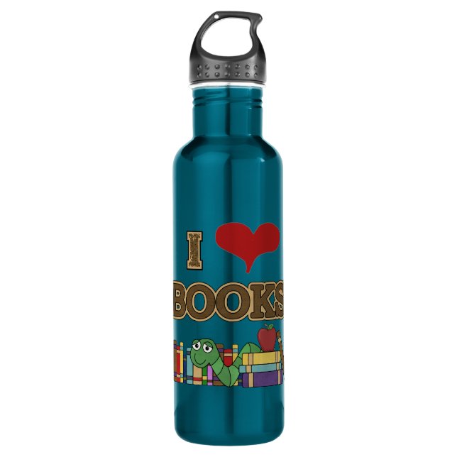 I Love Books Stainless Steel Water Bottle (Front)