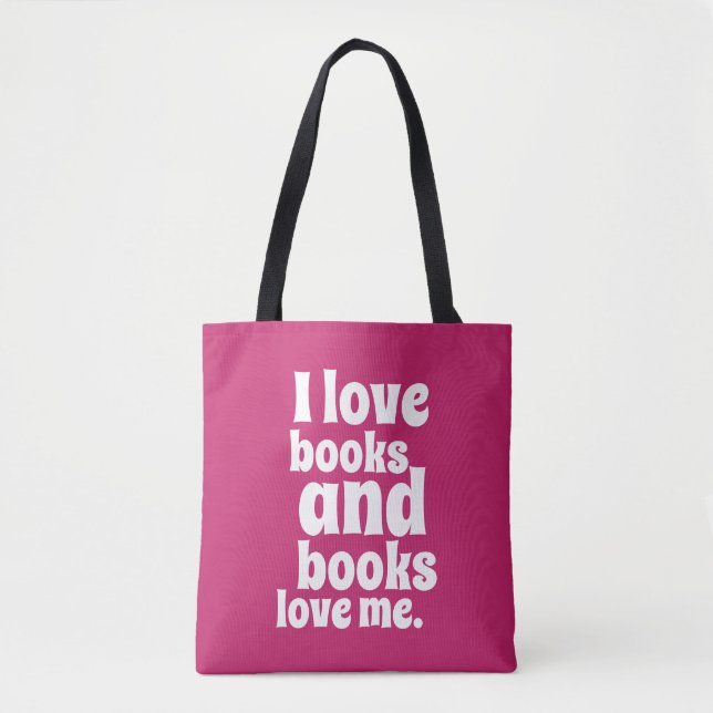 I Love Books Tote (pink peacock) (Front)