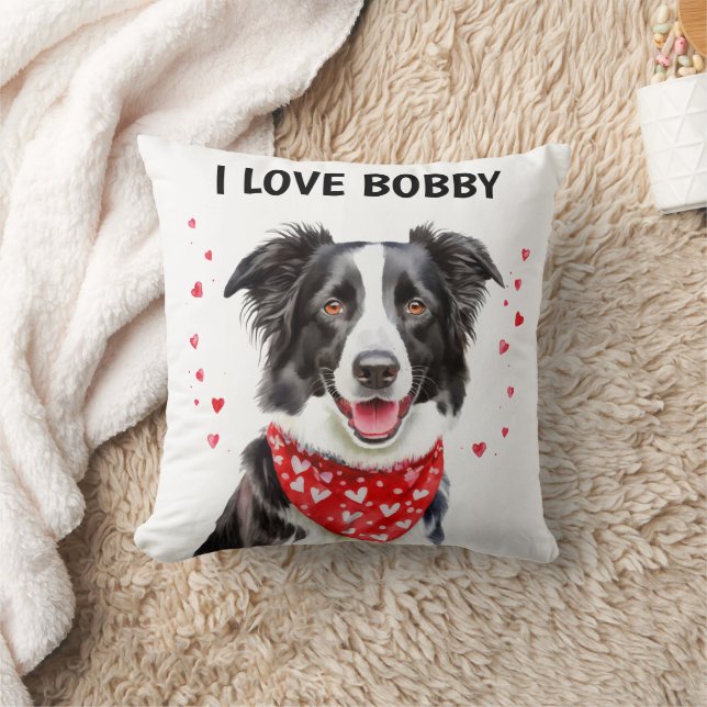 I Love Border Collie with Red Heart Bandana  Throw Pillow (Blanket)