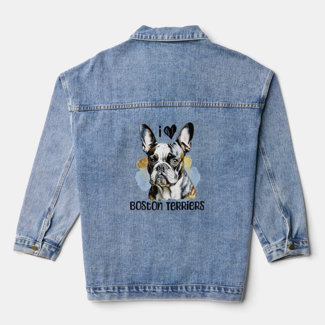 I Love Boston Terriers Denim Jacket (Back)