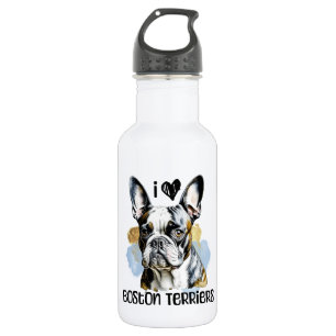 I Love Boston Terriers Stainless Steel Water Bottle