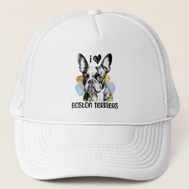 I Love Boston Terriers Trucker Hat (Front)