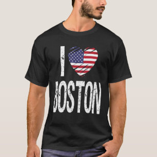I Love Boston With American Flag T-Shirt