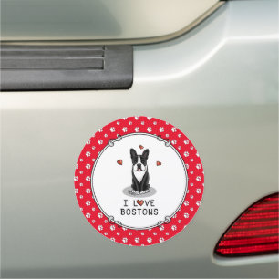 I Love Bostons - Boston Terriers (black & white) Car Magnet