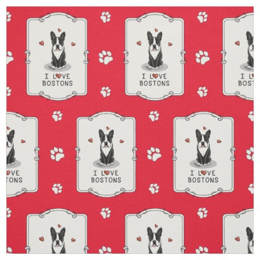 I Love Bostons - Boston Terriers (black & white) Fabric