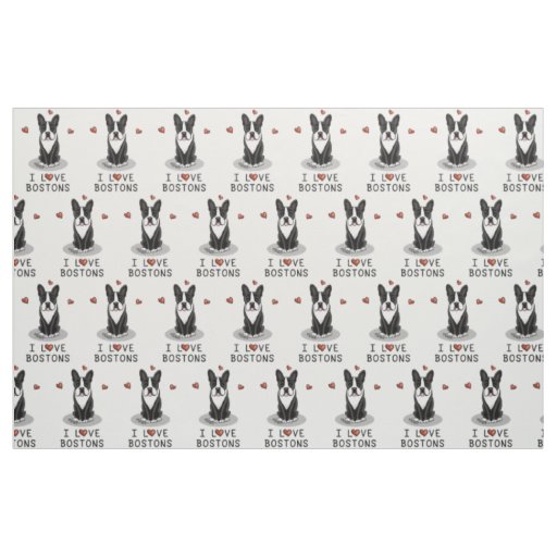 I Love Bostons - Boston Terriers (black & white) Fabric