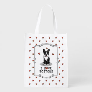 I Love Bostons Boston Terriers (black & white) Grocery Bag