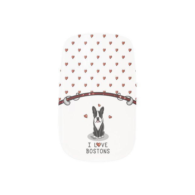 I Love Bostons - Boston Terriers (black & white) Minx Nail Art (Right Thumb)