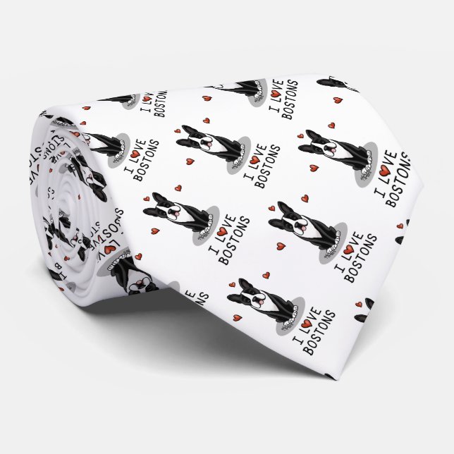 I Love Bostons - Boston Terriers (black & white) Neck Tie (Rolled)