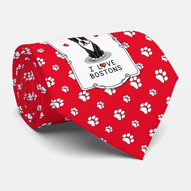 I Love Bostons Boston Terriers (black & white) Neck Tie (Rolled)