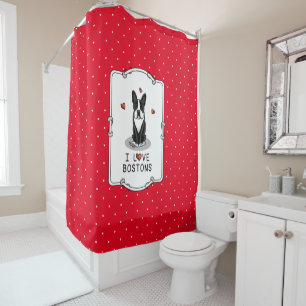 I Love Bostons - Boston Terriers (black & white) Shower Curtain