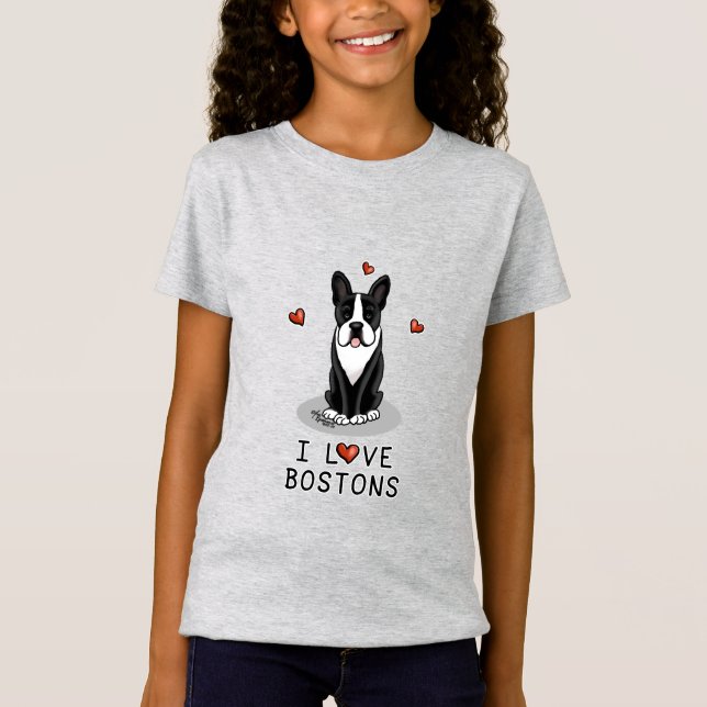 I Love Bostons - Boston Terriers (black & white) T-Shirt (Front)