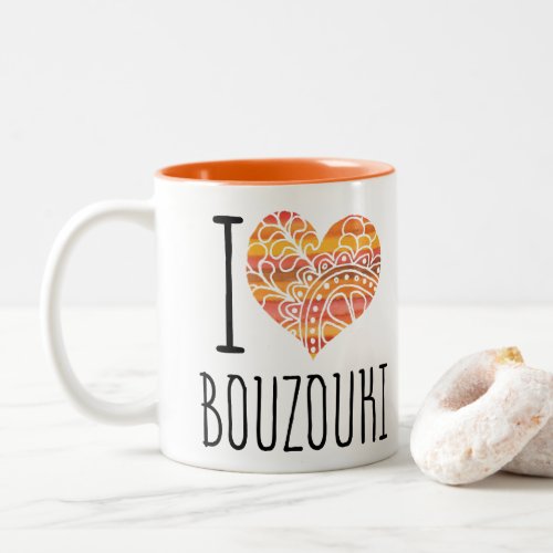 I Love Bouzouki Yellow Orange Mandala Heart Two-Tone Coffee Mug