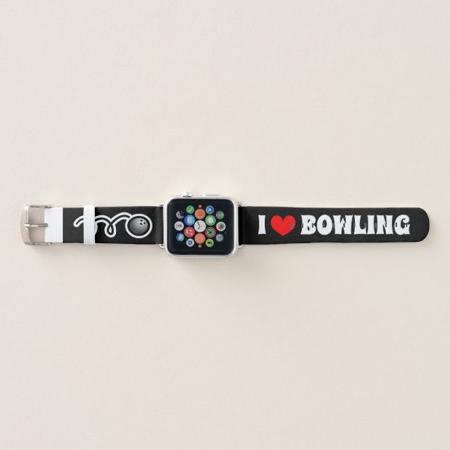 I love bowling - Funny black bowler Apple Watch Band (Front)