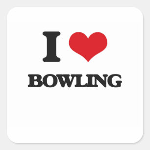I Love Bowling Square Sticker