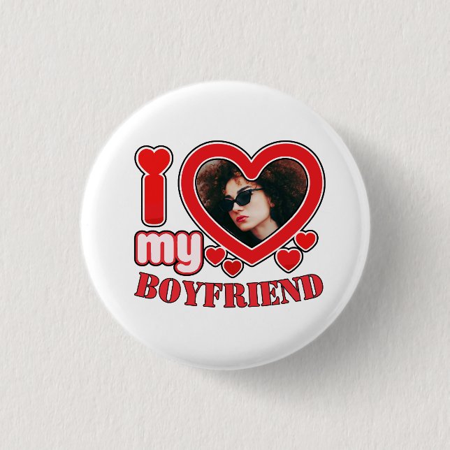 I Love Boyfriend Girlfriend Bubbly Heart Photo Button (Front)
