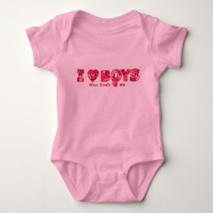 "I Love Boys" Baby Creeper in  Pink / Pink
